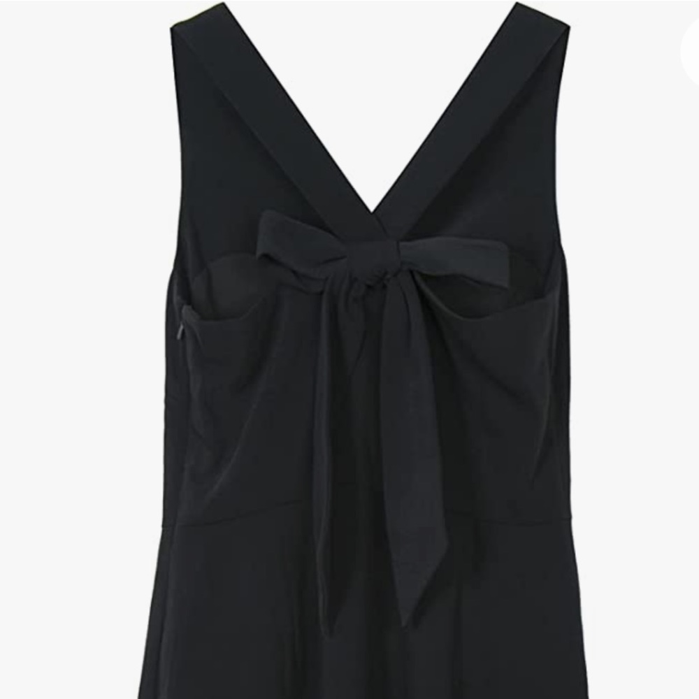 Black V-Neck Sleeveless Backless Bowknot Dress A Line Fit and Flare Flowy - Picture 3 of 11